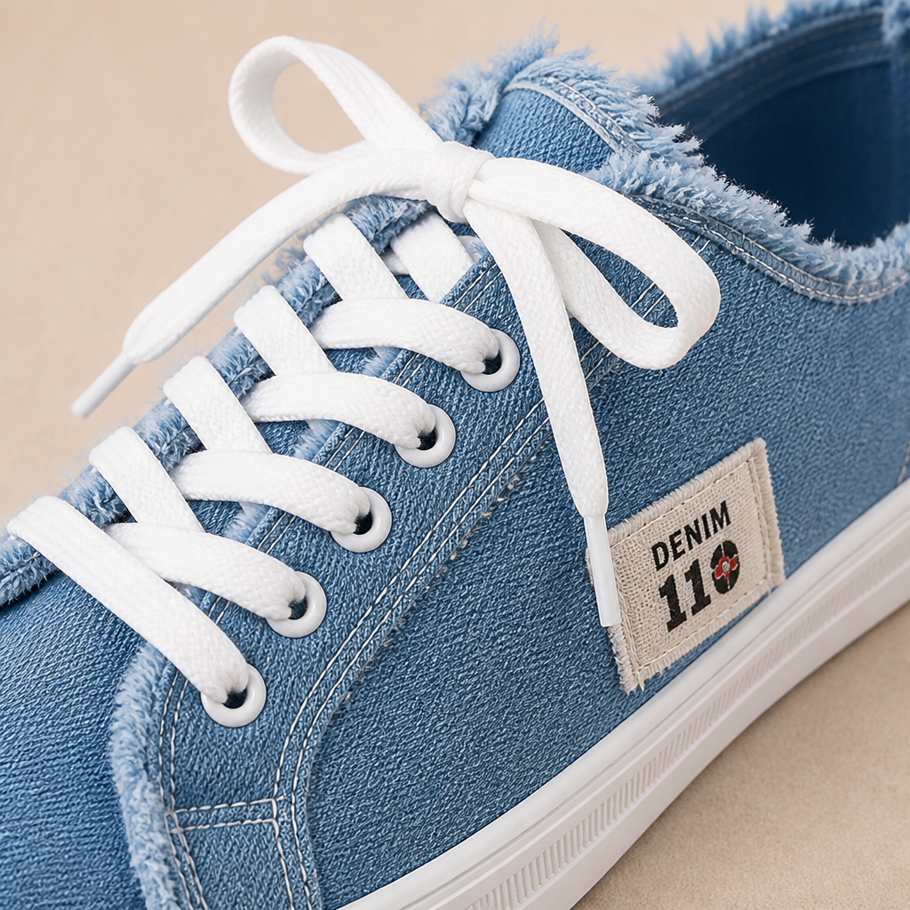 StridePulse™ – Casual Denim Mule Sneakers with Frayed Edges