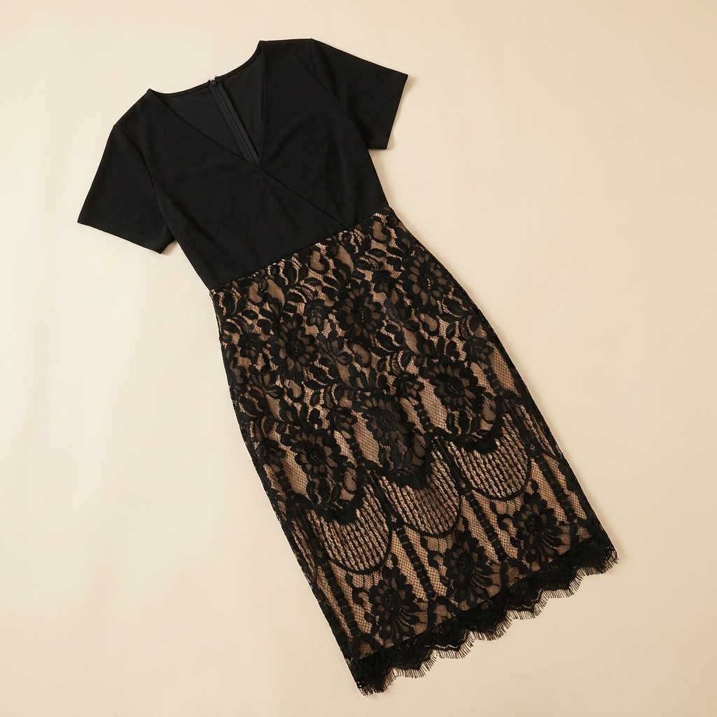 AriaLuxe™ – Lace Midi Dress with V-Neck Wrap Top, Curve-Enhancing Silhouette