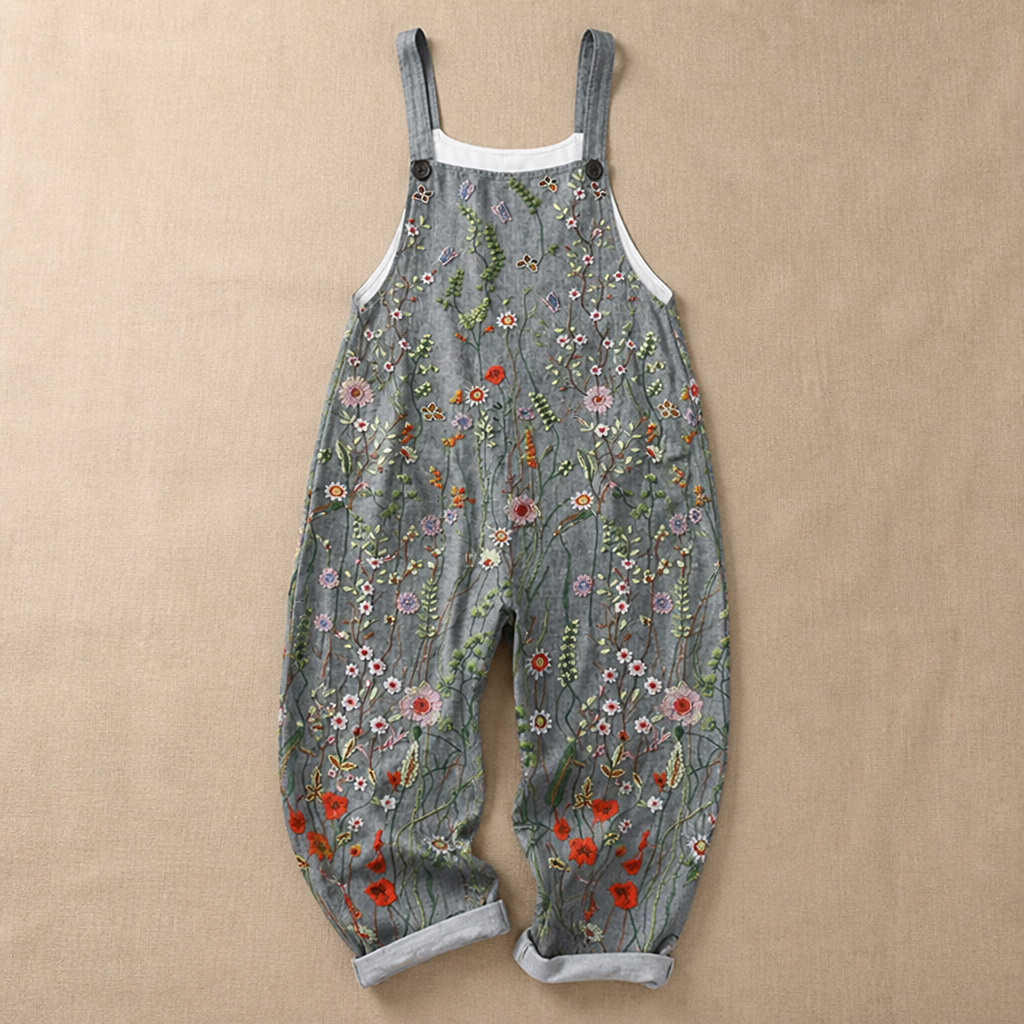 VivaEase™ – Relaxed Wide-Leg Printed Dungarees with Adjustable Straps