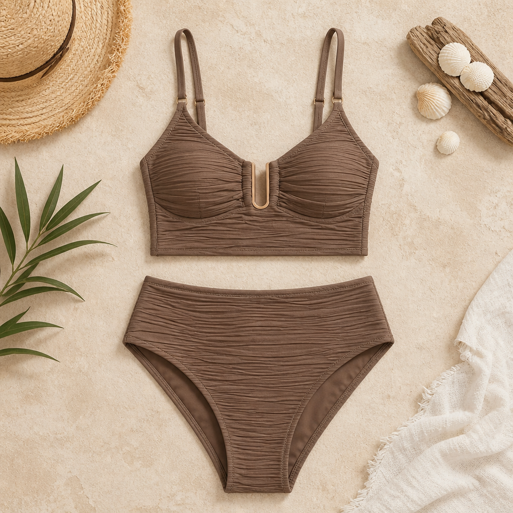 VeloraCurve™ – High-Waist Tummy-Control Bikini Set with Gold U-Wire