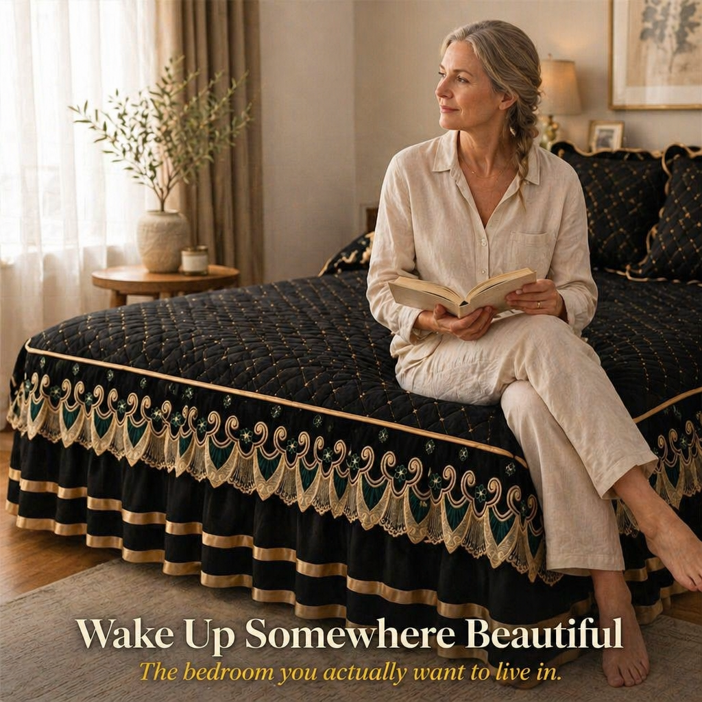 RamvoaLuxe™ — Dress Your Bed with Embroidered Lace and Gold-Ribbon Hotel-Suite Elegance