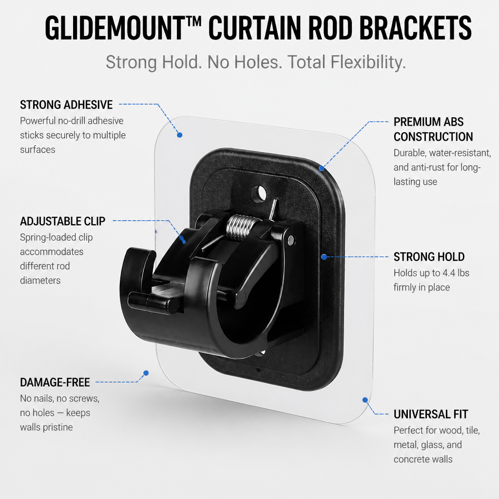 GlideMount™ — Hang Curtains Perfectly with Zero Damage or Drills