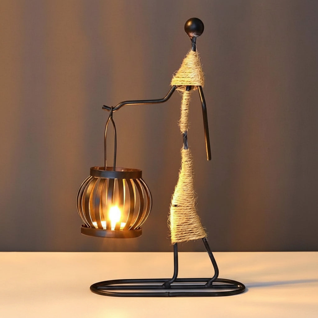Abstract Metal Candle Holder Sculpture in Modern Design