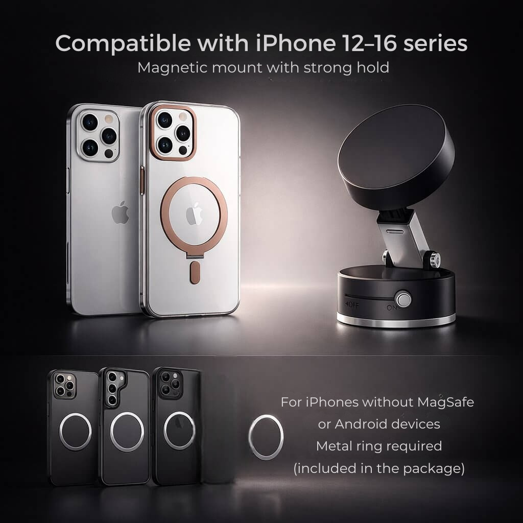 Car Phone Mount with Suction Base | Magnetic Grip | Flexible, Rotatable, and Foldable | Magnevo
