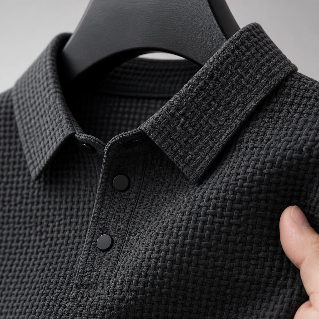 VentraBreeze™ – Breathable Textured Knit Polo Featuring Snap-Button Placket
