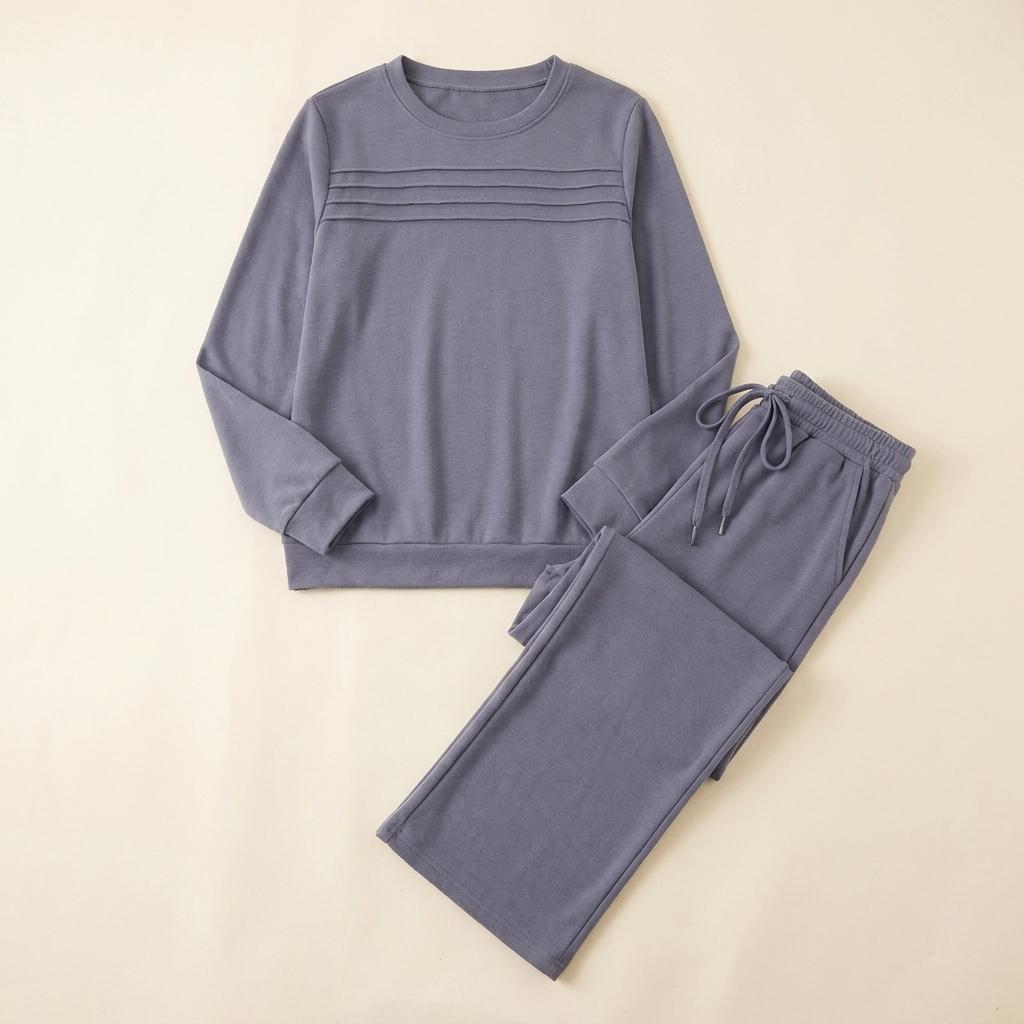 OptimaWear™ – Soft Pleated-Yoke Knit Two-Piece Lounge Set