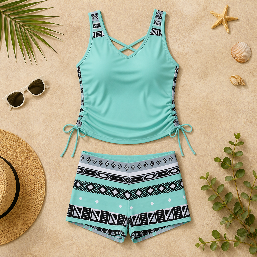 AquaVanta™ – Tummy-Control Tankini Set with Adjustable Side Ties