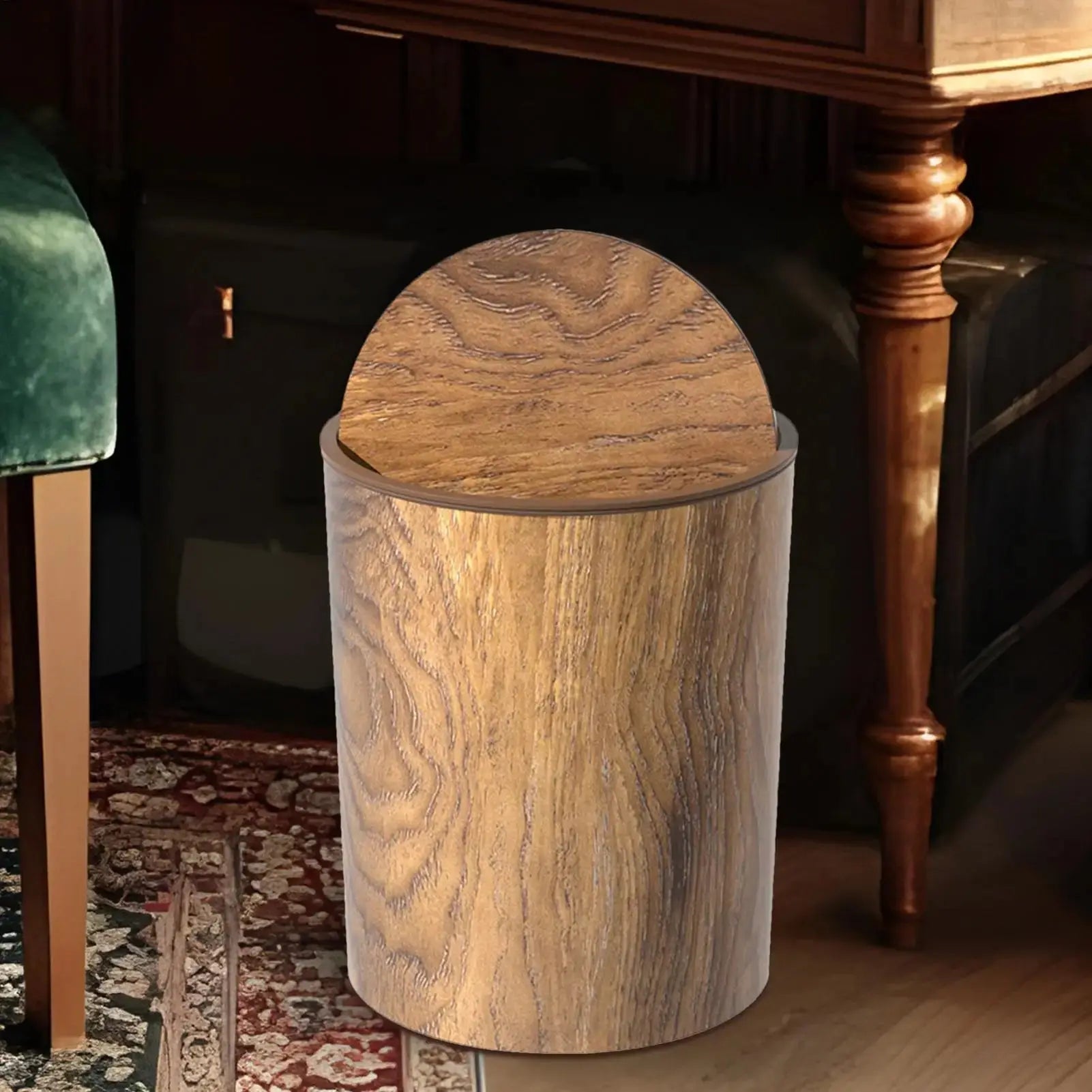 Trash Bin with Swing Lid | Wooden Look | Quiet and Tidy | HyggeBin