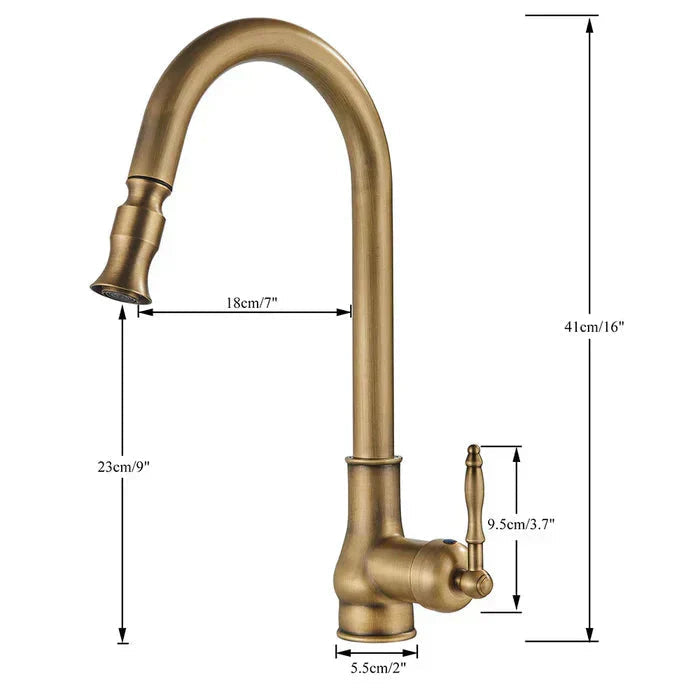 Vintage Brass Kitchen Faucet | Swiveling Spout | Single Lever Control | BrassArc