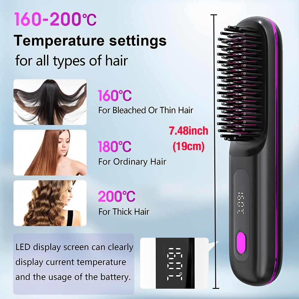 GlamWave - Portable Cordless Hair Straightening Brush with Fast Charge