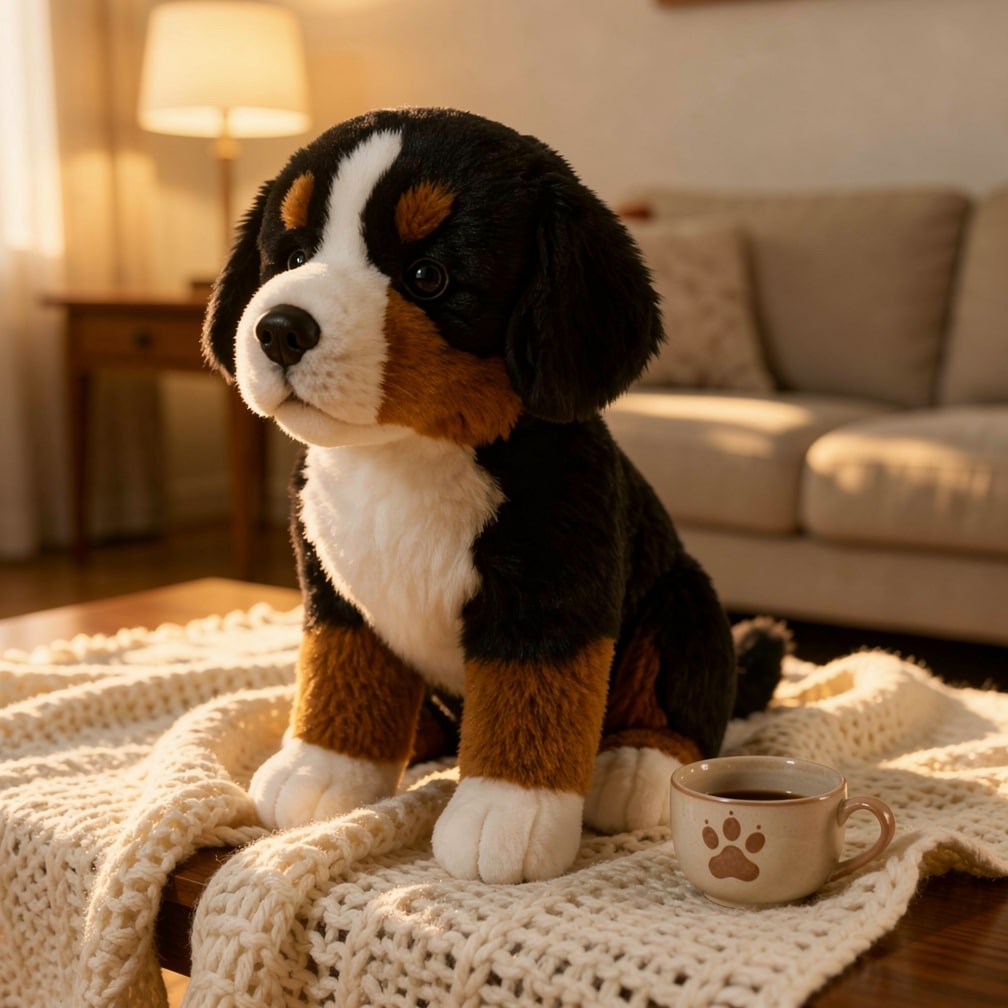 Cuddly Companion: Realistic Bernese Mountain Dog Plush Toy
