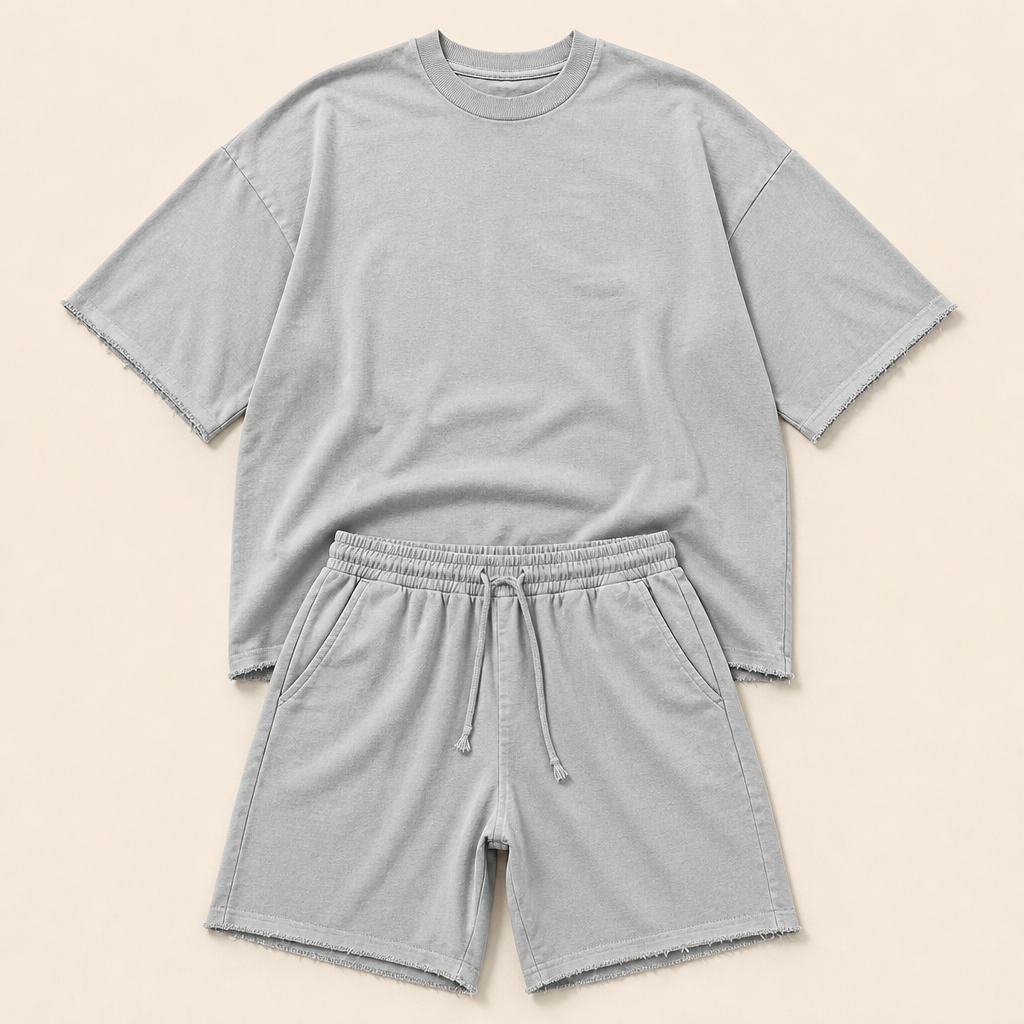 ArdentFlex™ – Oversized Relaxed Raw-Edge Tee and Shorts Set