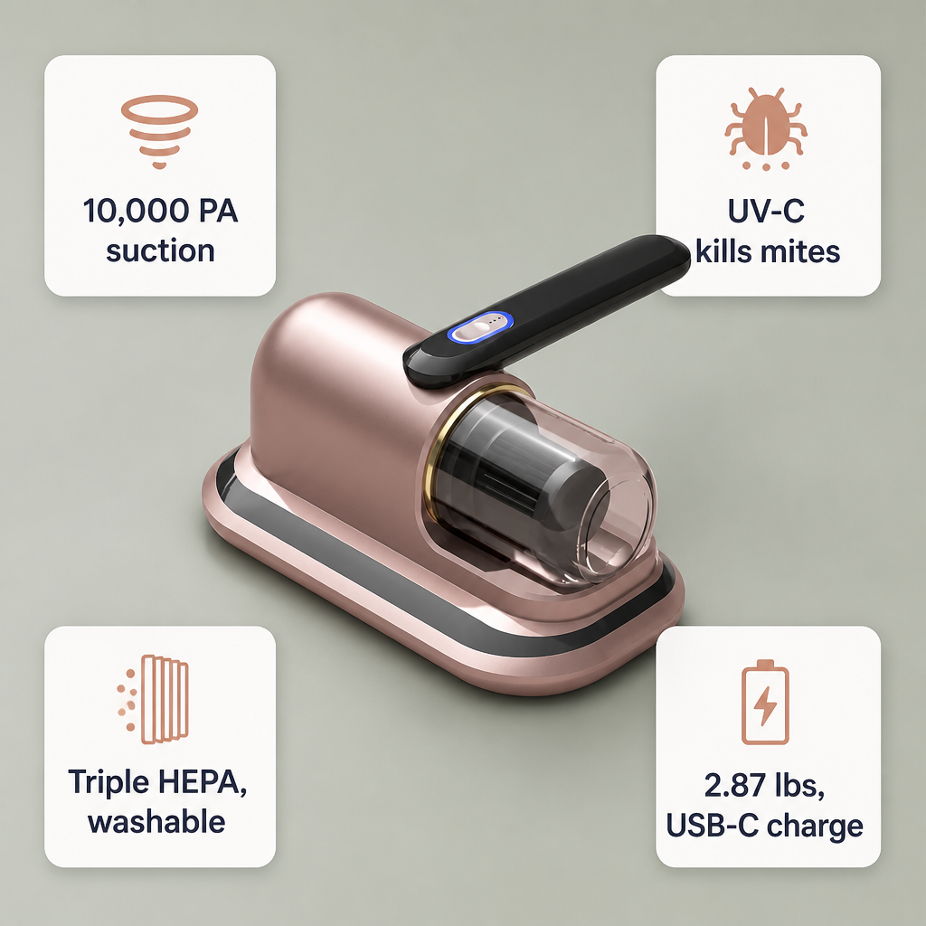 NanoPurify™ — Extract Concealed Dust Mites from Your Mattress in a Single Sweep