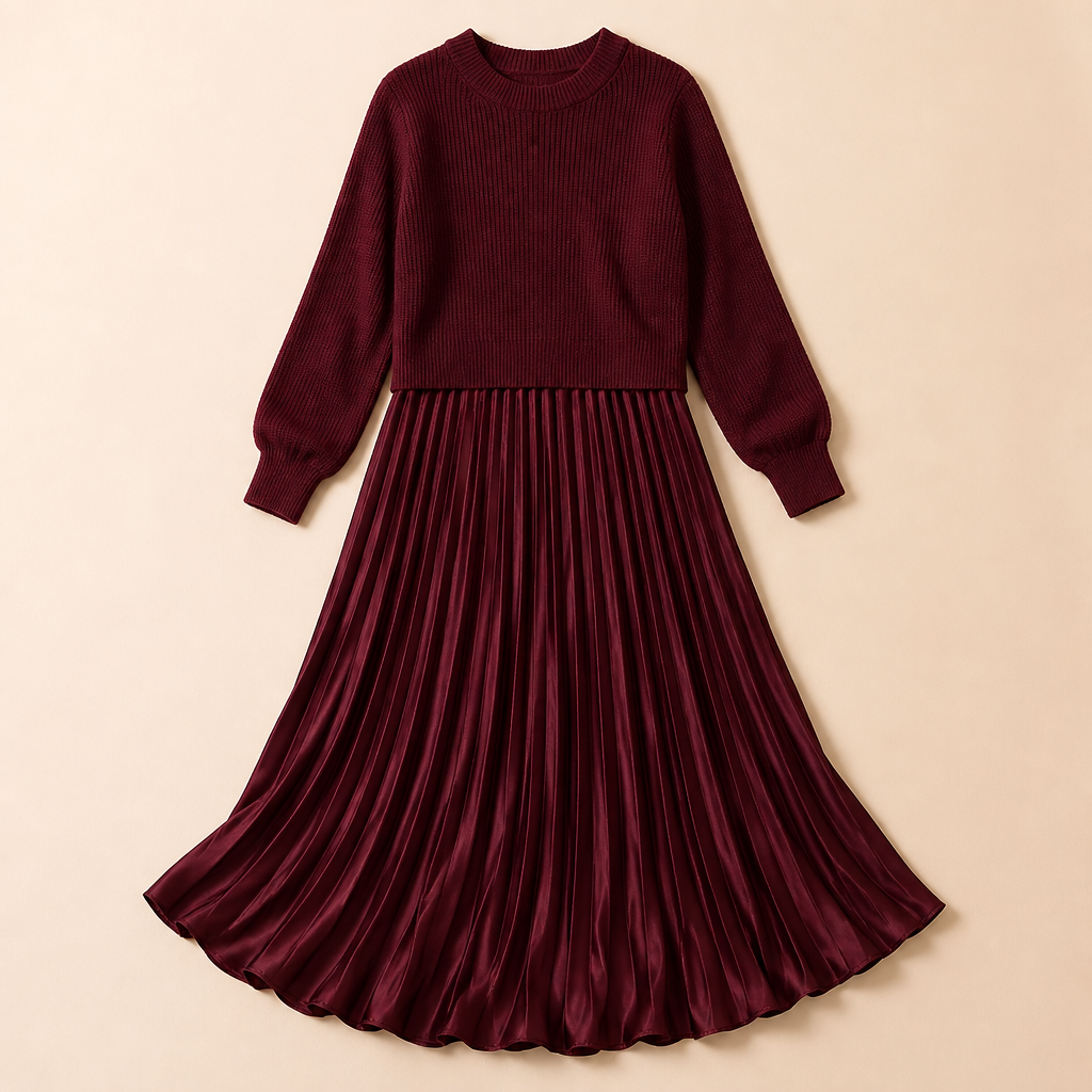 VelaLift™ – Chic Pleated Maxi Skirt Ensemble with Cropped Knit Top