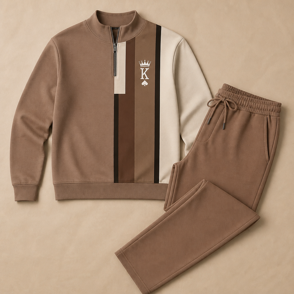 VibeFlex™ – Contemporary Striped Mock-Neck Quarter-Zip Two-Piece Set
