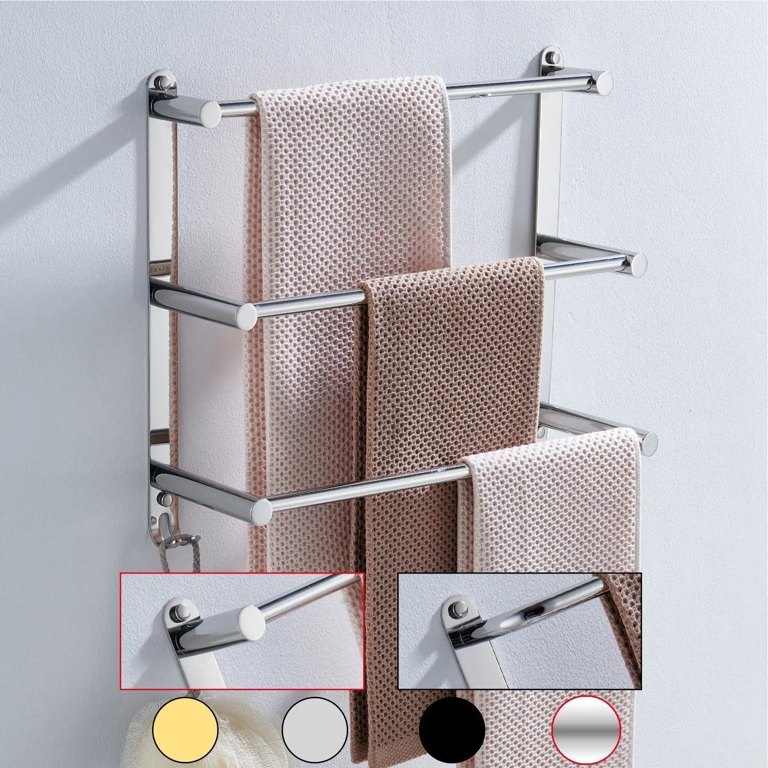 Towel Holder | Three Stainless Steel Rods | Wall Mount | TowelGrid