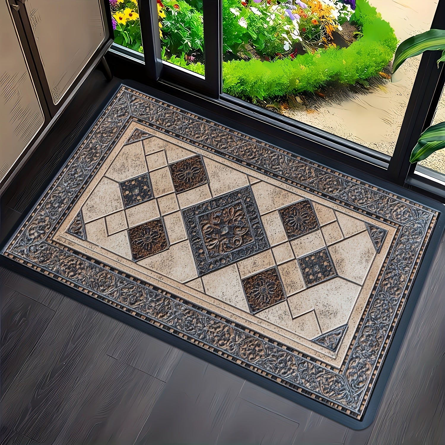 Modern Washable Entry Mat with Stylish Geometric Design