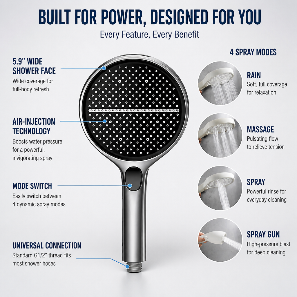 TempestaPure™ High-Pressure Handheld Shower Head — Ignite Your Senses with a Powerfully Revitalizing Shower Every Time