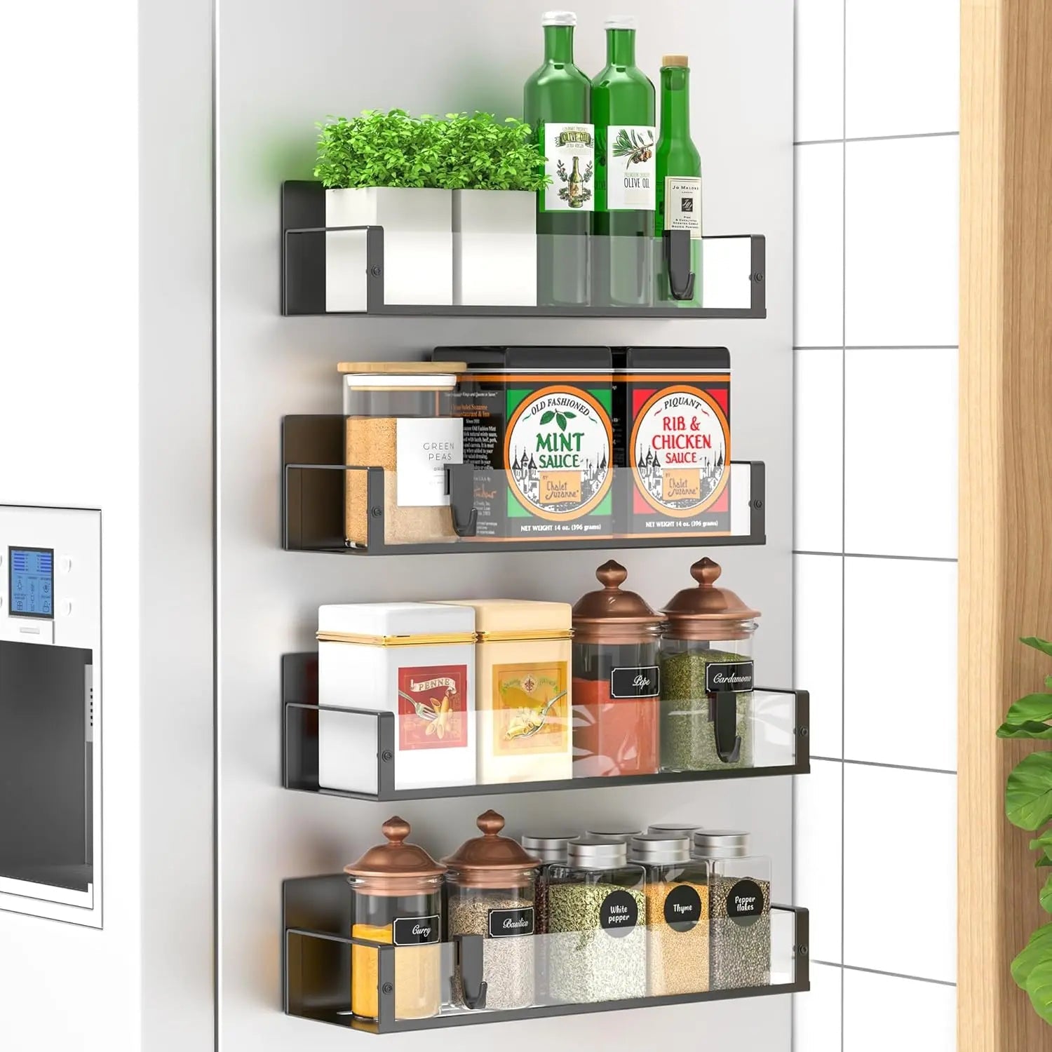 Spice Organizer | 4-Piece, Magnetic – Powder-Coated | Drill-Free Installation | KitchenDock