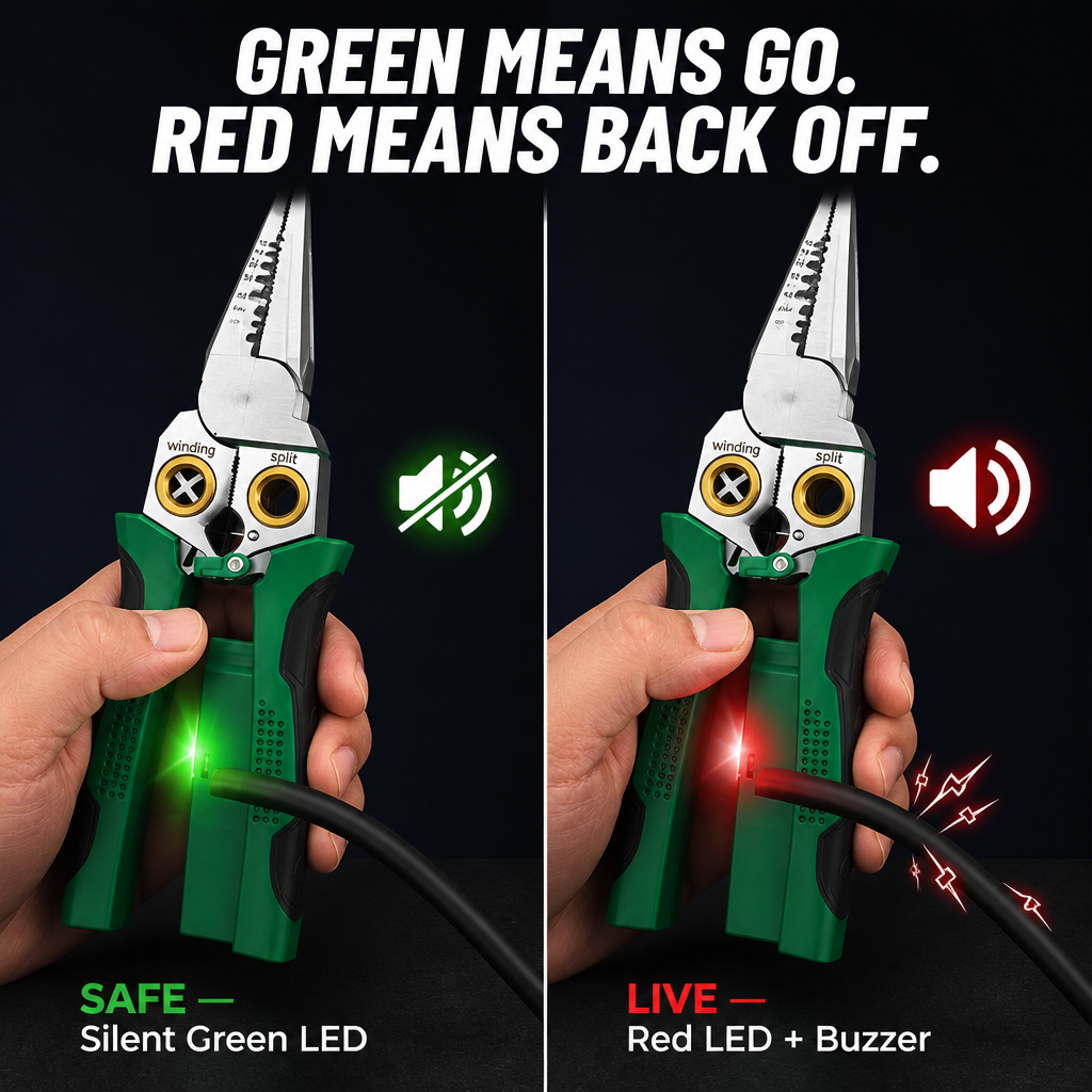 VoltEdge™ — Strip, Cut & Test Live Wires Without Changing Tools