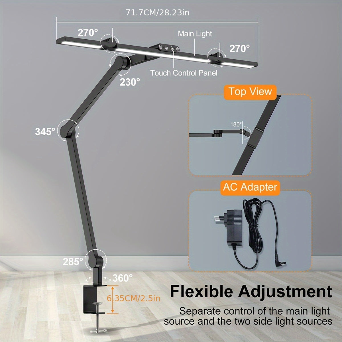 Tri-Head Adjustable LED Desk Light with Gesture Control