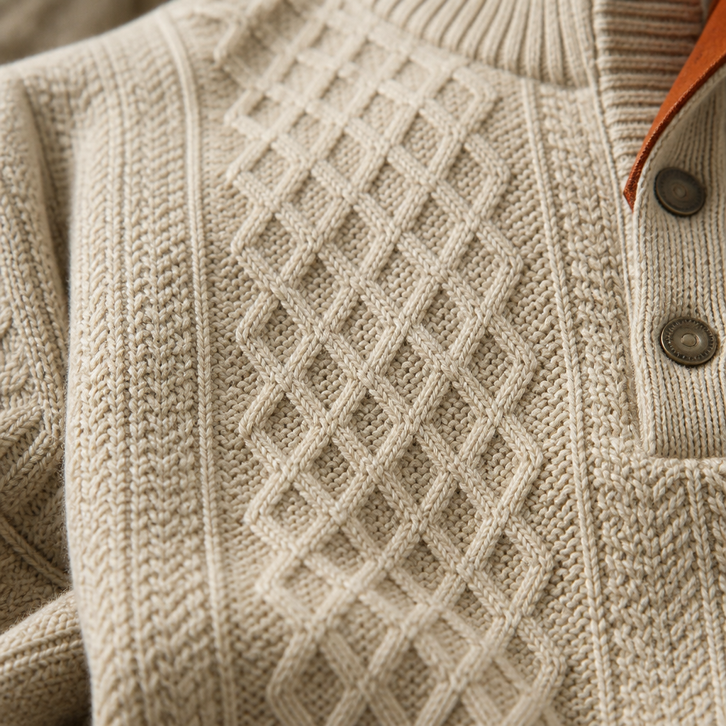 AtlasForge™ – Jacquard Textured Stand-Collar Sweater with Elbow Patches