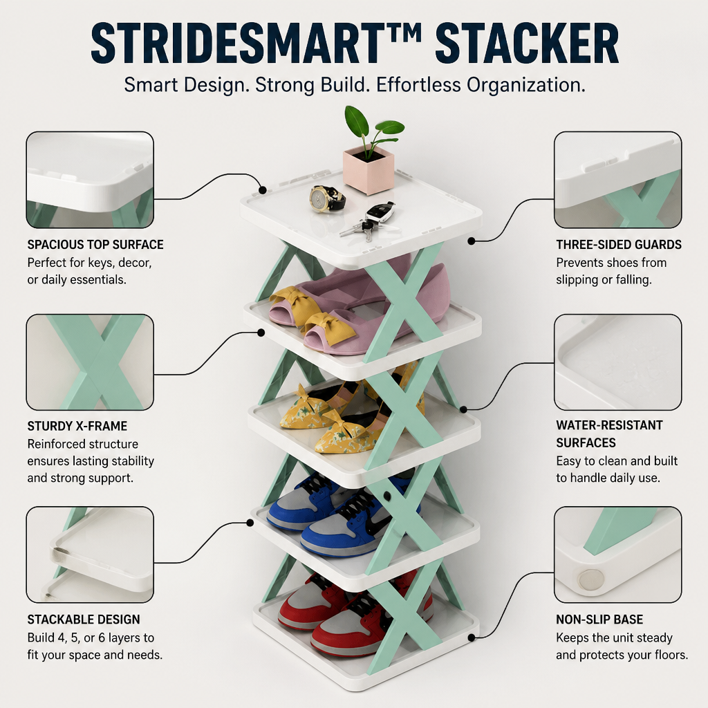 StrideSmart™ Stacker — Turn Shoe Chaos into Serene, Stylish Order Instantly