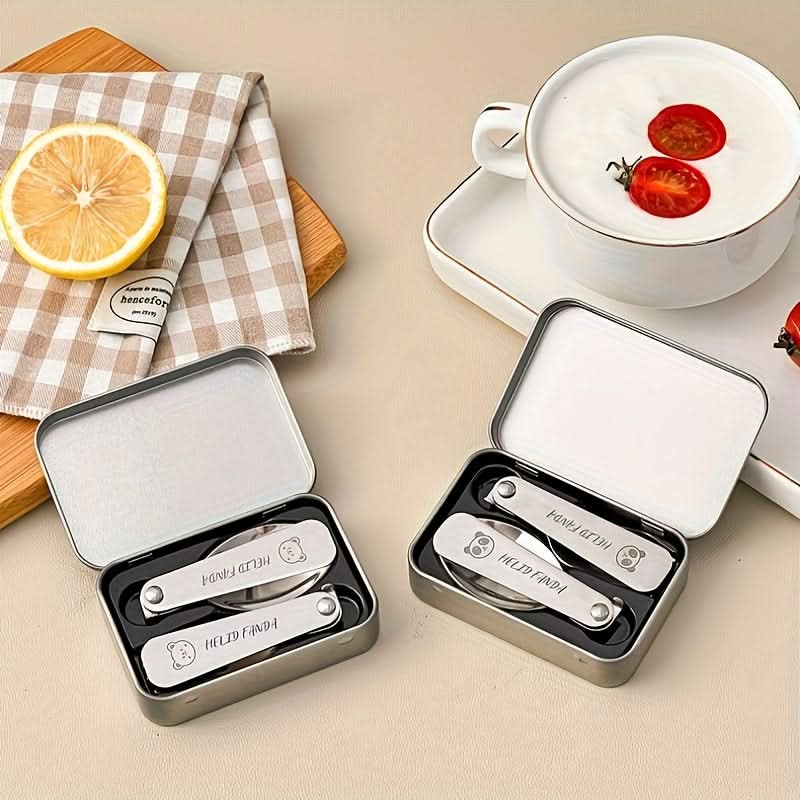 Compact Portable Cutlery Set with Folding Fork and Spoon