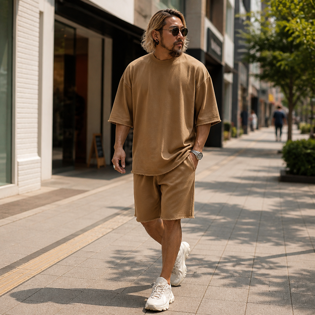 ArdentFlex™ – Oversized Relaxed Raw-Edge Tee and Shorts Set