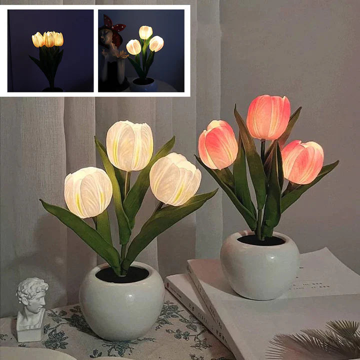 Tulip LED Desk Lamp in Ceramic Vase – Cozy Ambient Glow