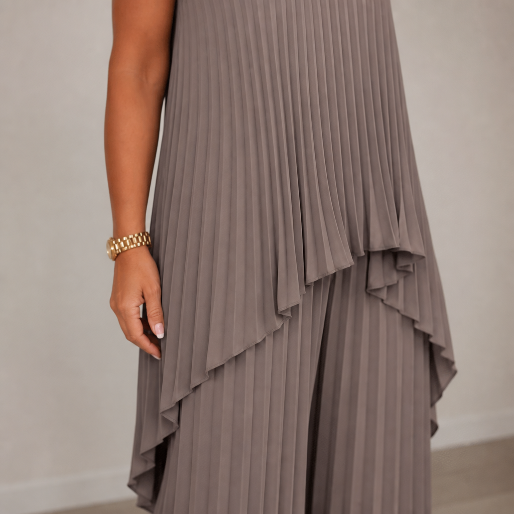 NovaLuma™ – Breezy Pleated Two-Piece Set Featuring Asymmetric Hem