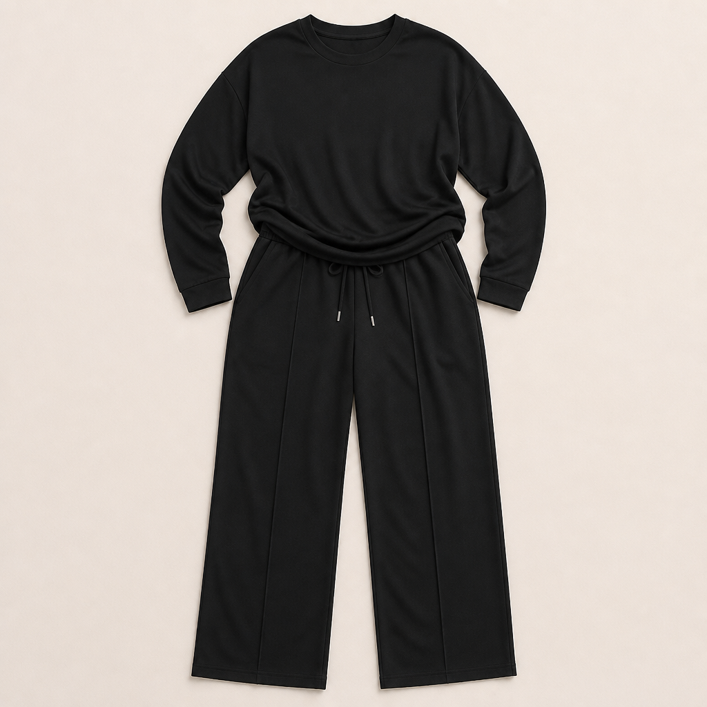 ElysianEase™ – Comforted Long Sleeve Shirt & Wide-Leg Trousers Set