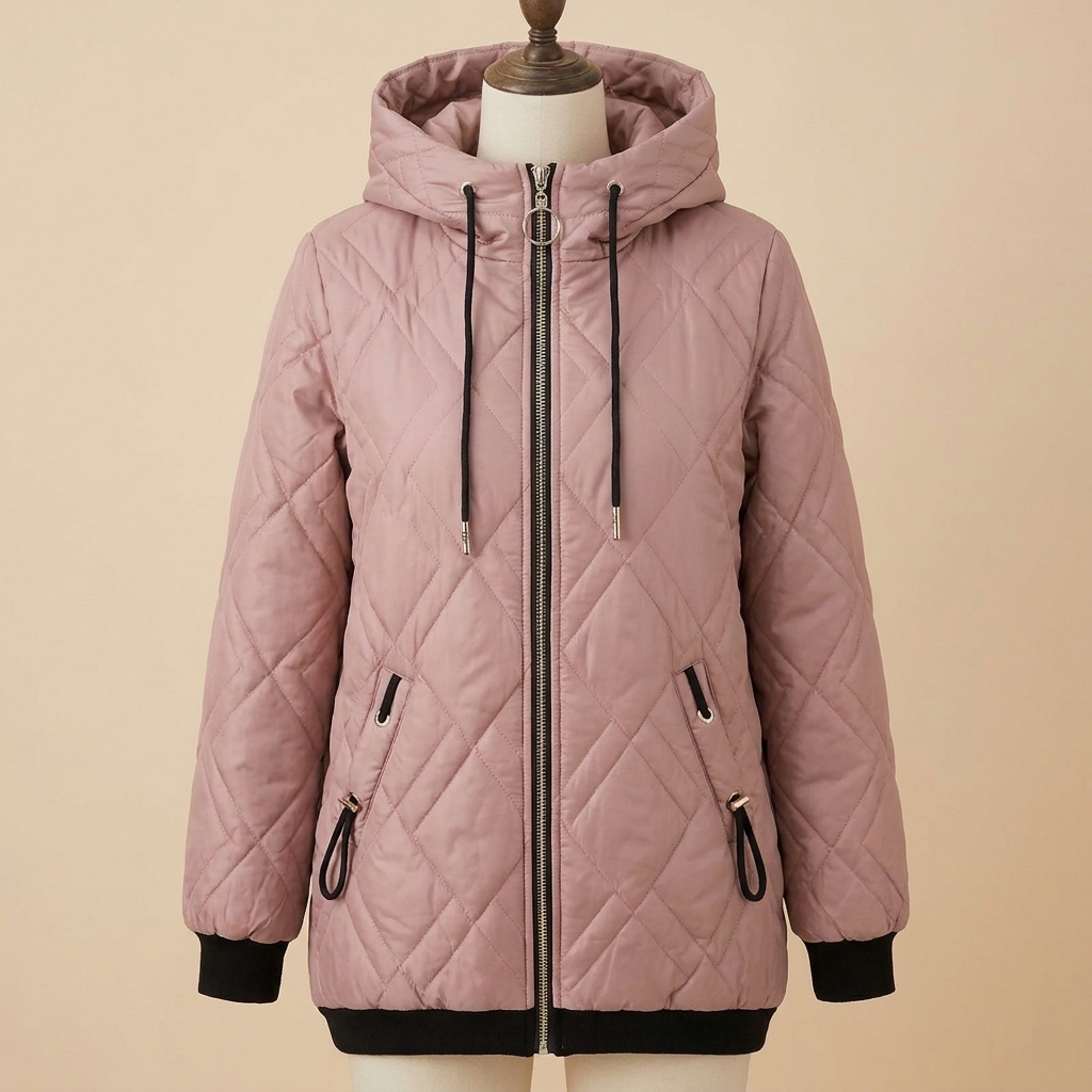 RamoraVibe™ – Diamond-Stitched Hooded Parka Featuring Adjustable Drawstring Hood