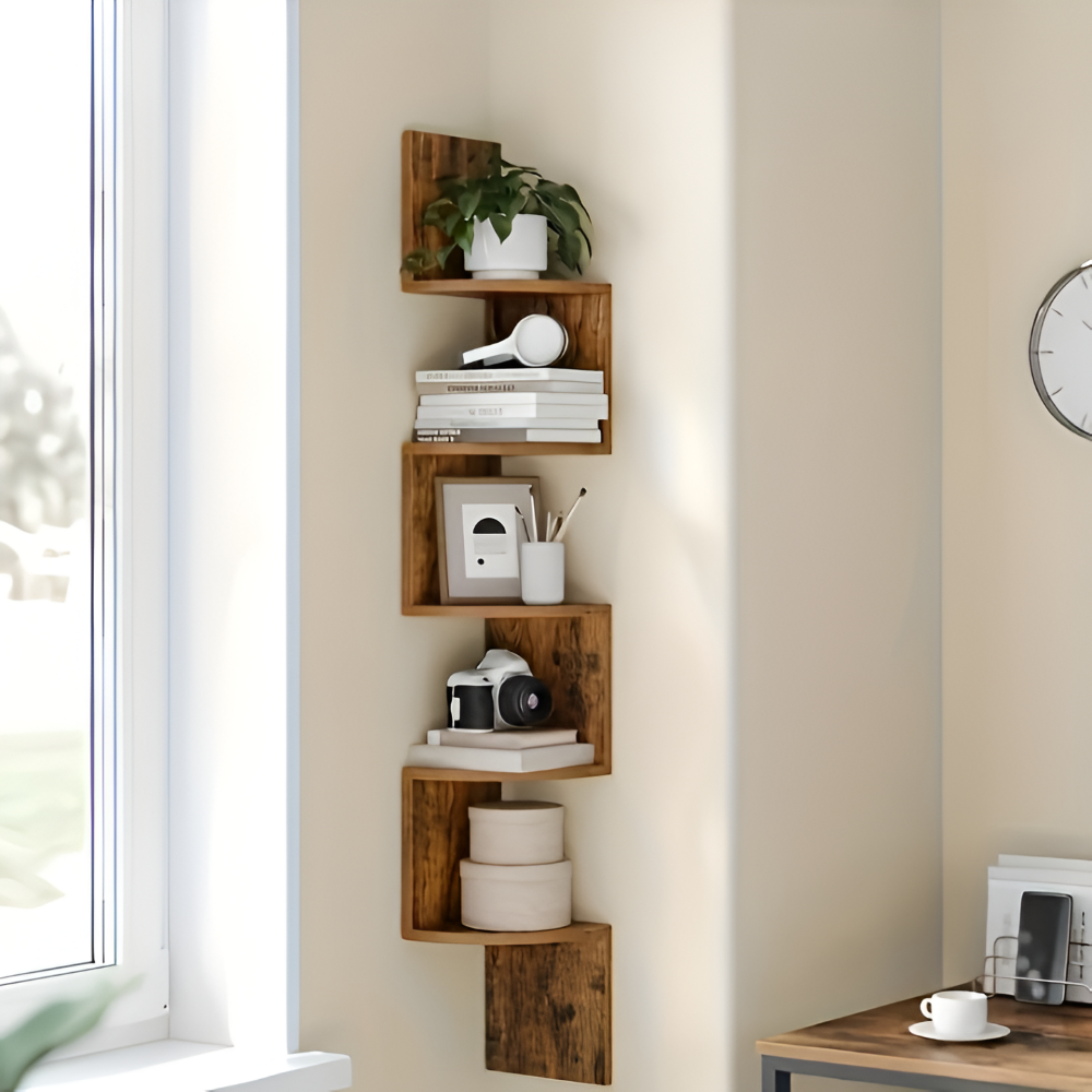 Corner Shelf 5 Tiers | Zigzag Design with Shelves | Space-Efficient Corner Placement | CornerZig