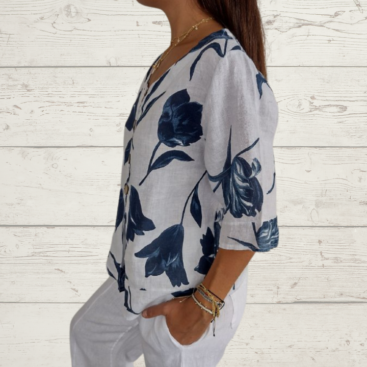 ZephyraLuxe™ Linen V-Neck Top — Remain Cool, Crisp, and Perfectly Poised All Day