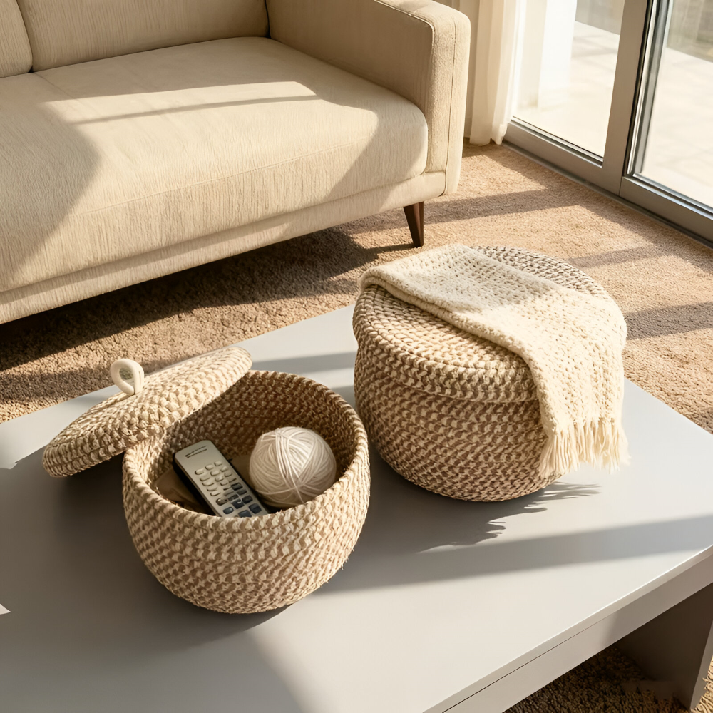 Handwoven Storage Basket | Round Wicker Basket | Boho Vibes | CasaWeave