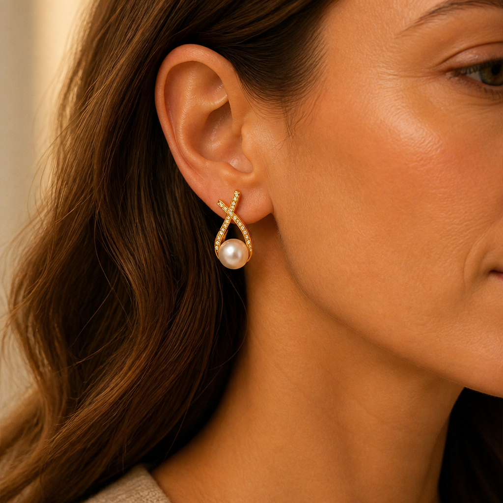 LumaRae™ – Twisted Pavé Pearl Necklace and Earring Set