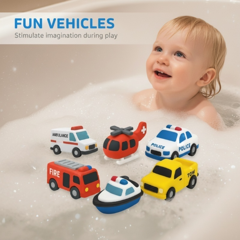 6-Piece Silicone Vehicle Bath Toy Collection