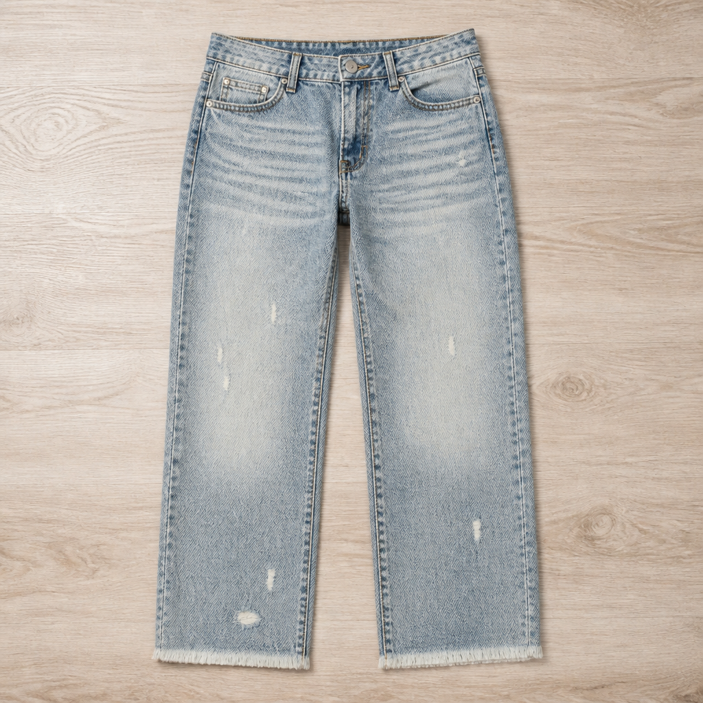 LunaDaze™ – Retro Cropped Straight-Leg Jeans with Frayed Raw Hem