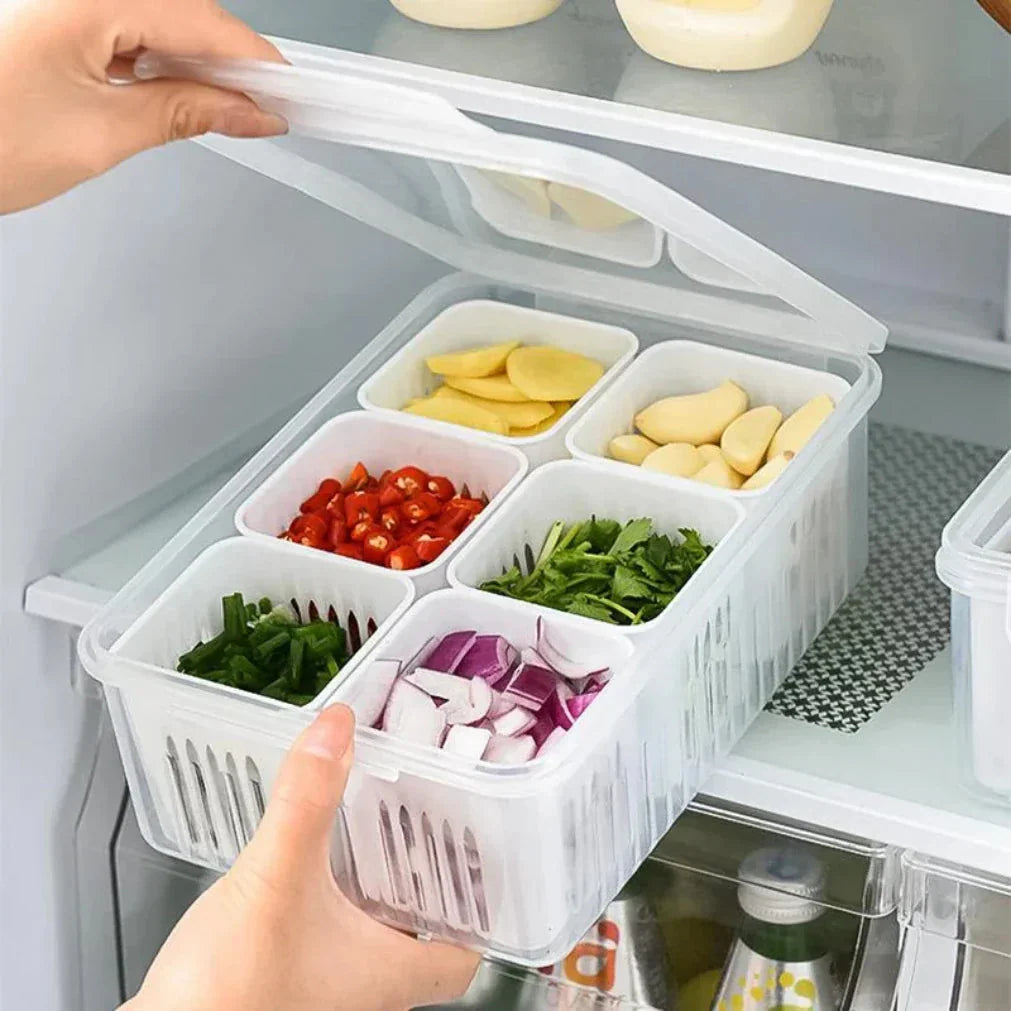 Refrigerator Storage Container | Drain Insert with Moisture Control | Stackable Tray | CoolClear
