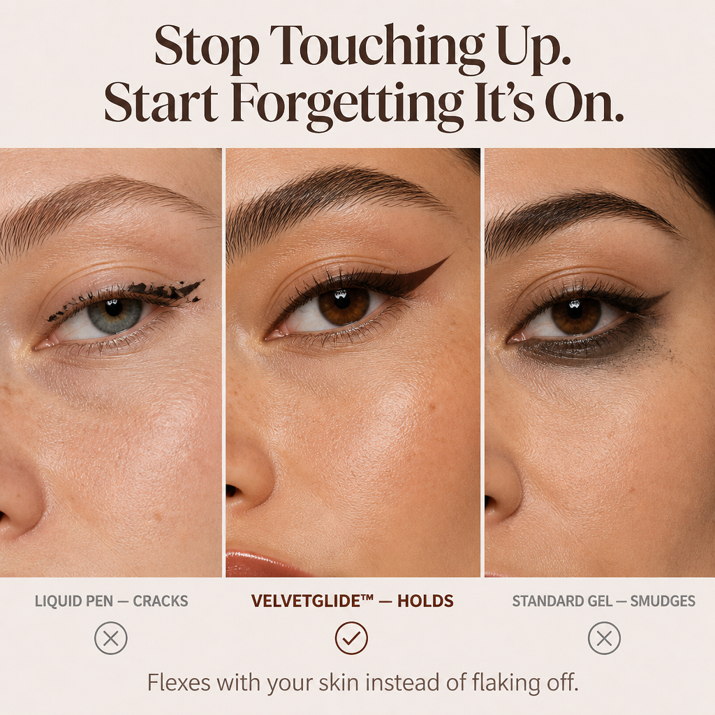 VelvetGlide™ — Glide in One Sweep, Stay Smudge-Free for 24 Hours