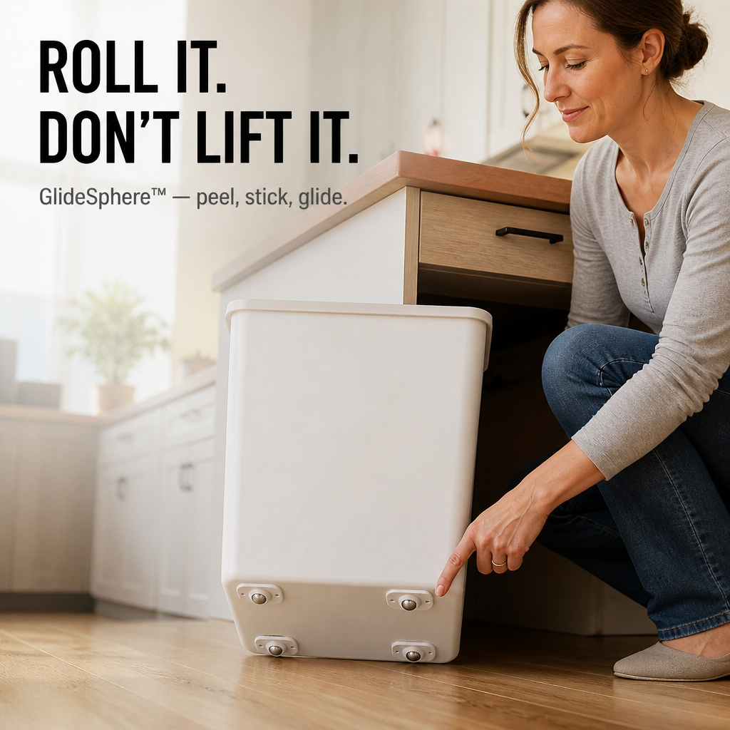 GlideSphere™ — Push and Roll Trash Cans, Storage Bins & Litter Boxes Effortlessly