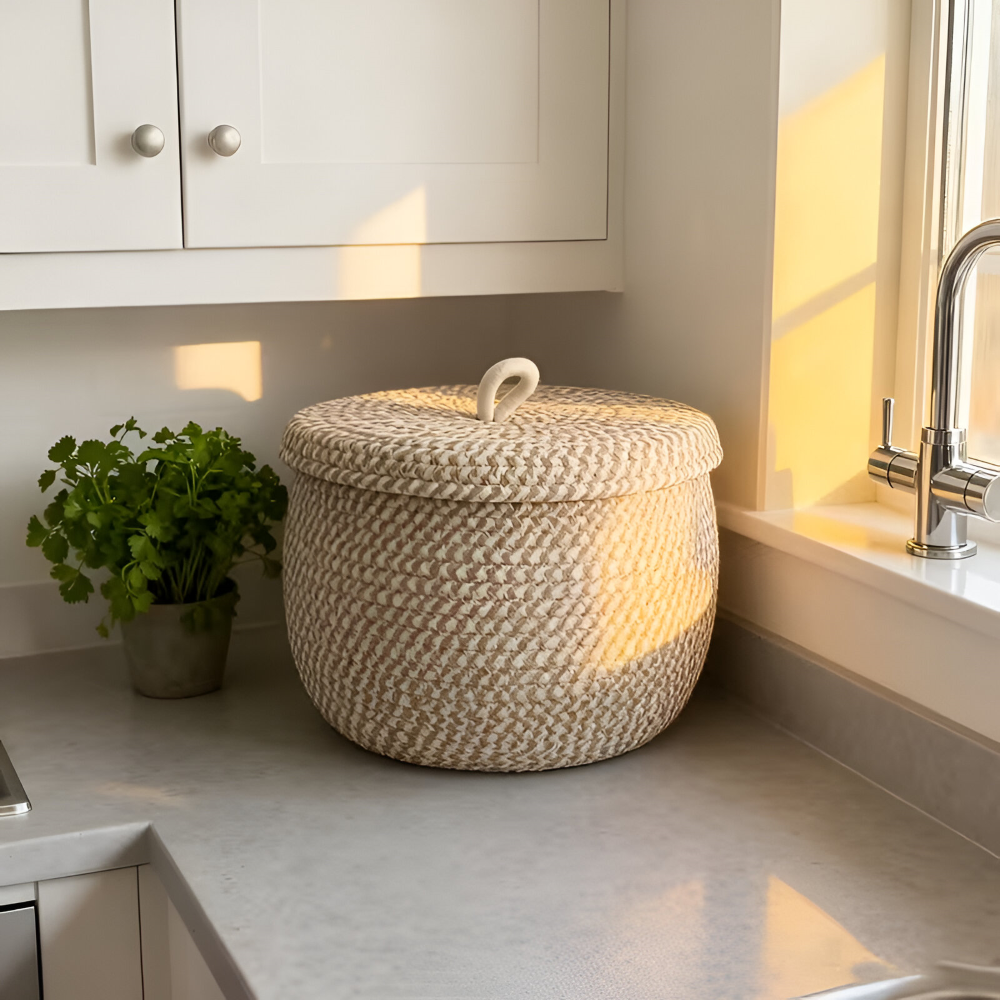 Handwoven Storage Basket | Round Wicker Basket | Boho Vibes | CasaWeave