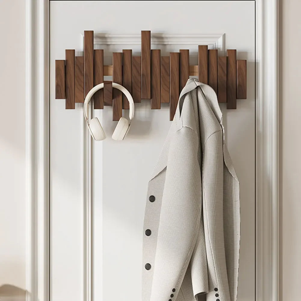 Elegant Wooden Wall-Mounted Coat Organizer with Magnetic Hooks