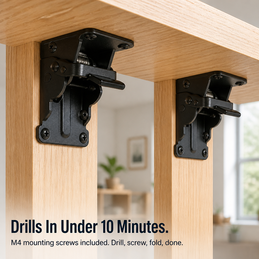 ForgeFold™ — Support 500 Pounds Firmly, Then Fold Neatly Against the Wall