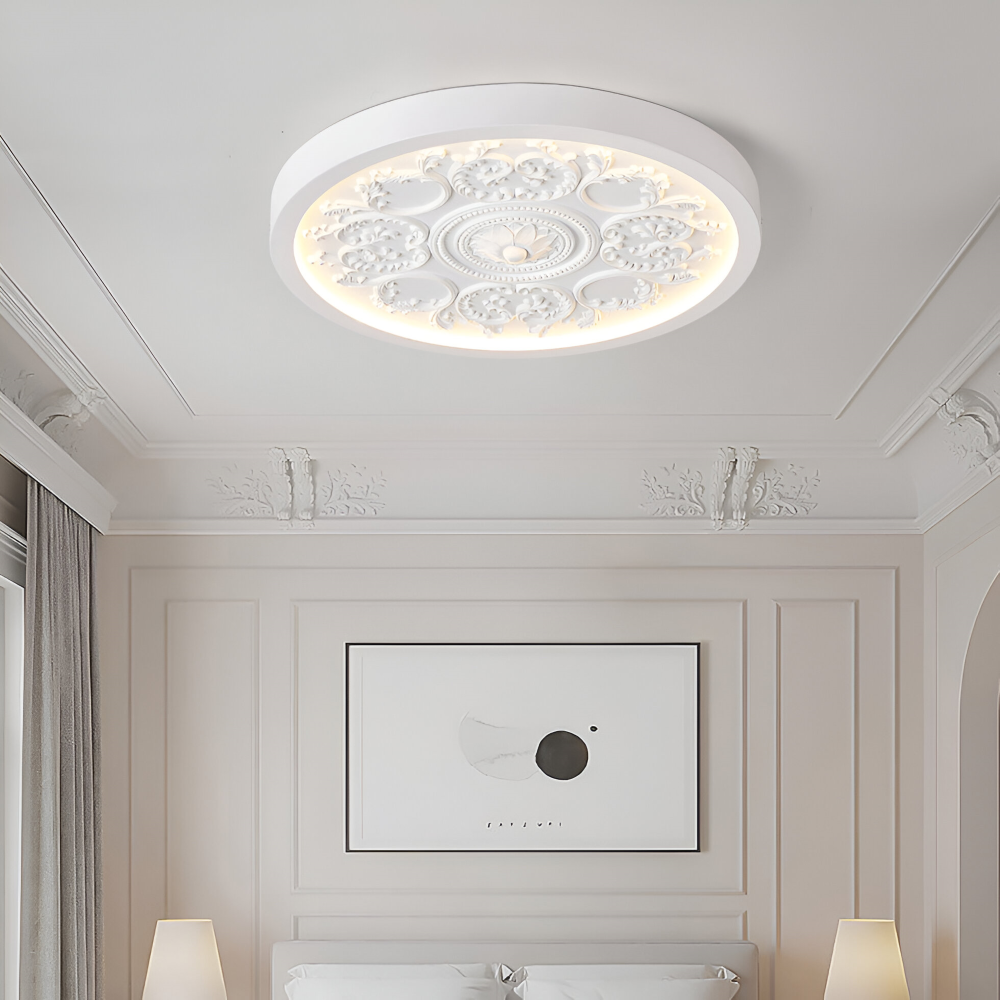 Ceiling lamp with raised floral pattern – Remote adjustable dimming