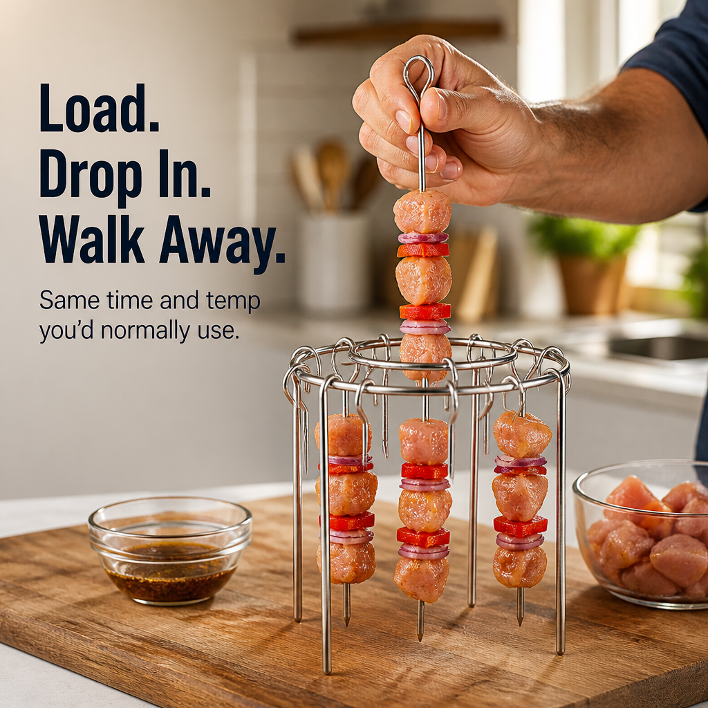 EmberSkew™ — Grill Juicy Wings and Skewers in Your Air Fryer No Flipping Needed