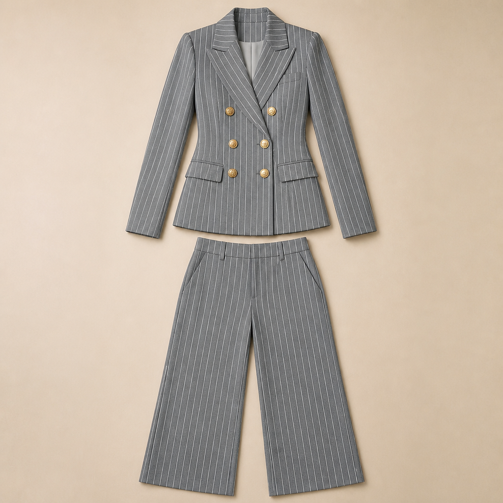 Lumiera™ – Custom Pinstripe Double-Breasted Blazer Suit Set