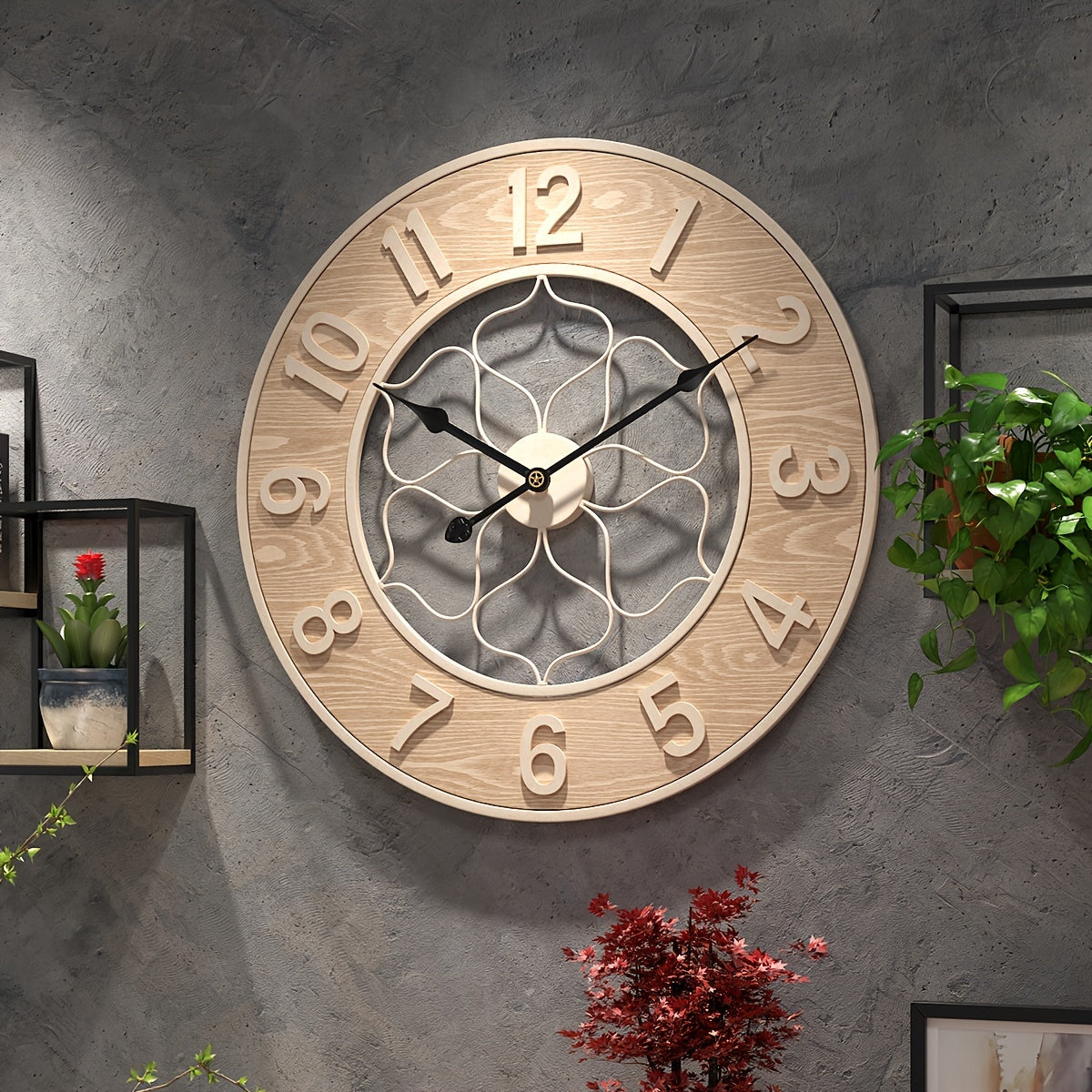 Rustic Elegance Wall Clock – Unique Iron & Wood Design