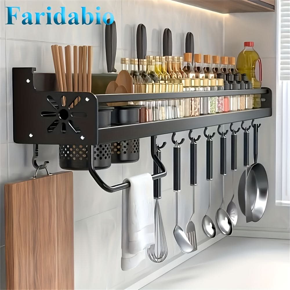 Wall-Mounted Kitchen Storage Rack for Organizing Utensils